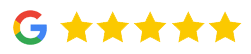 Google logo with five gold stars indicating excellent customer rating for Prosper Smile Studio dentist.