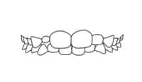 Decorative dental illustration featuring two teeth with wrapped candy ribbons on sides.