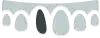Dental crowns and tooth restoration options displayed in various shades and shapes.