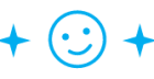 Blue smiley face icon with sparkle stars, representing dental happiness and positive patient experience.